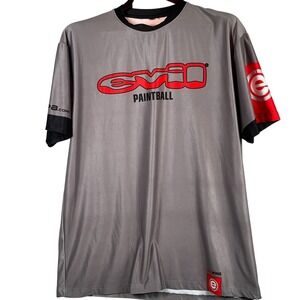 Evil Paintball Mens L Short Sleeve Performance Logo Jersey Gray Red White